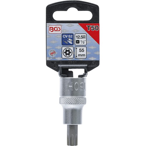 BGS Bit-Einsatz | Antrieb Innenvierkant 12,5 mm (1/2"") | T-Profil (für Torx) mit Bohrung T50