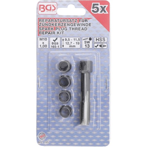 BGS Reparatursatz für Zündkerzengewinde | M10 x 1,0 mm | 5-tlg.