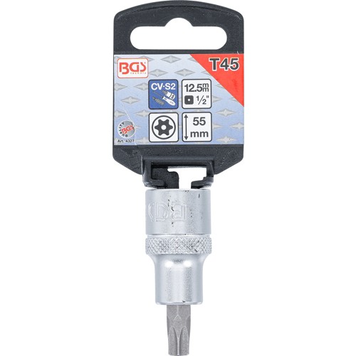 BGS Bit-Einsatz | Antrieb Innenvierkant 12,5 mm (1/2"") | T-Profil (für Torx) mit Bohrung T45