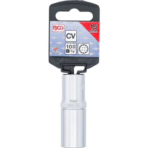 BGS Steckschlüssel-Einsatz Gear Lock, tief | Antrieb Innenvierkant 10 mm (3/8"") | SW 15 mm