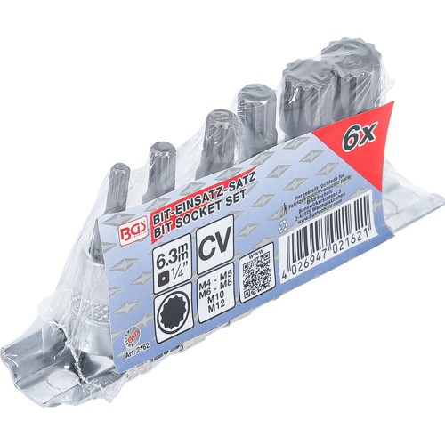 BGS Bit-Einsatz-Satz | Antrieb Innenvierkant 6,3 mm (1/4"") | Innenvielzahn (für XZN) M4 - M12 | 6-tlg.