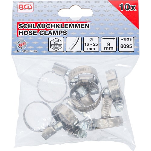 BGS Schlauchklemmen | rostfrei | 16 x 25 mm | 10-tlg.