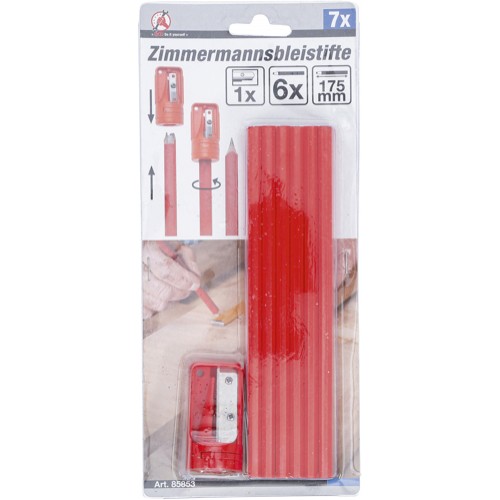 BGS Zimmermannsbleistifte | 175 mm | mit Spitzer | 7-tlg.
