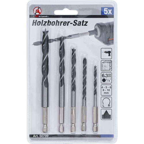 BGS Holzbohrer-Satz | 4 - 10 mm | Sechskantantrieb | 5-tlg.