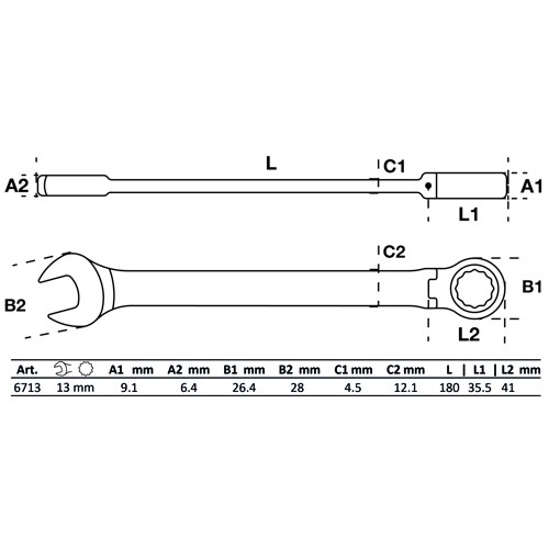 BGS Ratschenring-Maulschlüssel | abwinkelbar | SW 13 mm