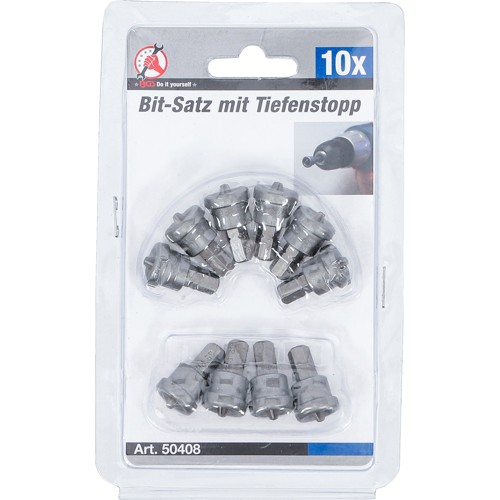 BGS Bit-Satz mit Tiefenstopp | für Gipskartonplatten | Antrieb Außensechskant 6,3 mm (1/4"") | Kreuzschlitz PH2 | 10-tlg.