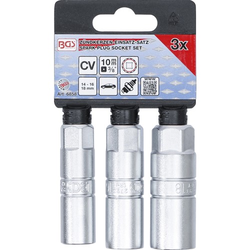BGS Zündkerzen-Einsatz-Satz Zwölfkant | Antrieb Innenvierkant 10 mm (3/8"") | SW 14 - 16 - 18 mm | 3-tlg.