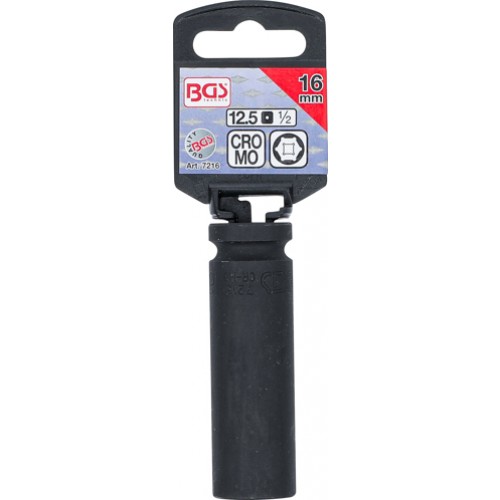 BGS Kraft-Steckschlüssel-Einsatz Sechskant, tief | Antrieb Innenvierkant 12,5 mm (1/2"") | SW 16 mm