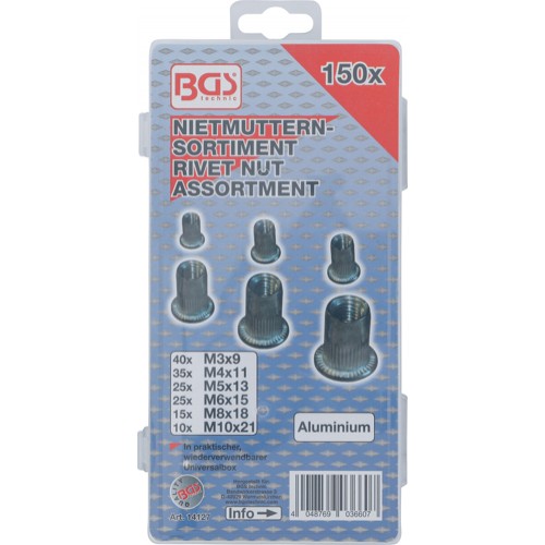 BGS Nietmuttern-Sortiment | Aluminium | 150-tlg.