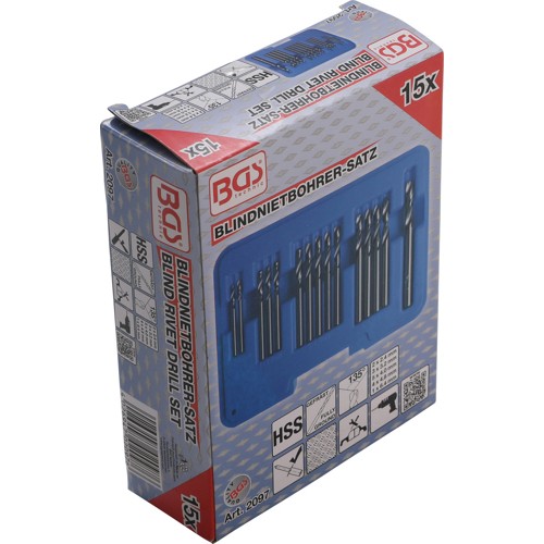 BGS Blindnietbohrer-Satz | HSS | 2,4 - 6,4 mm | 15-tlg.