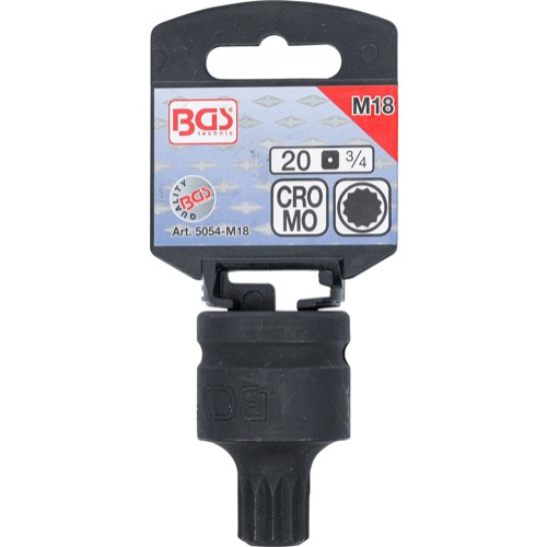 BGS Kraft-Bit-Einsatz | Antrieb Innenvierkant 20 mm (3/4"") | Innenvielzahn (für XZN) M18