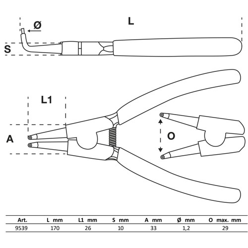 BGS Sprengringzange | 90° | für Außensprengringe | 165 mm