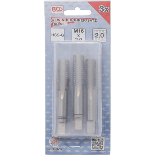 BGS Gewindebohrer-Satz | Vor-, Mittel- und Fertigschneider | HSS-G | M16 x 2,0 mm | 3-tlg.