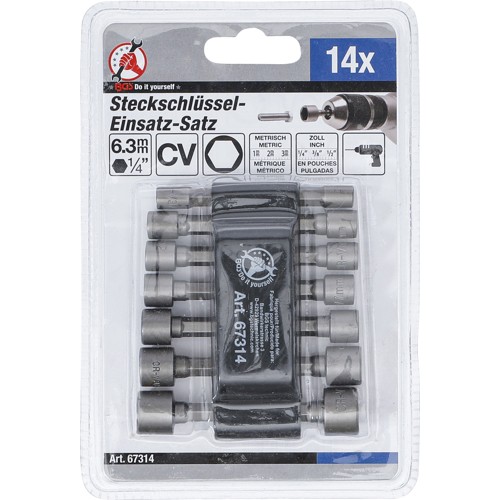 BGS Steckschlüssel-Bit-Satz | Antrieb Außensechskant 6,3 mm (1/4"") | metrisch + Zoll | 14-tlg.
