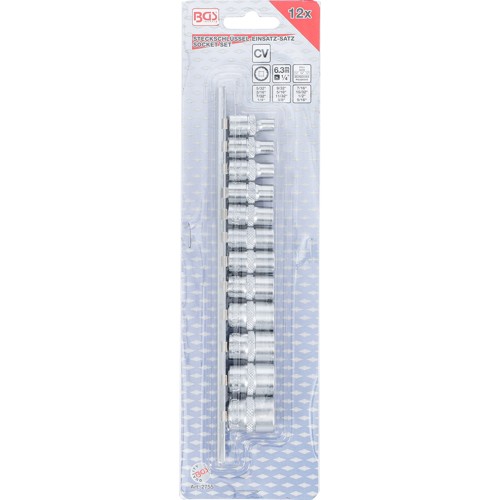BGS Steckschlüssel-Einsatz-Satz Zwölfkant | Antrieb Innenvierkant 6,3 mm (1/4"") | Zollgrößen | 12-tlg.