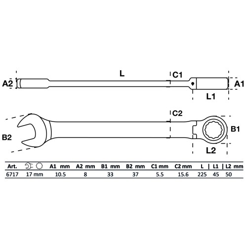 BGS Ratschenring-Maulschlüssel | abwinkelbar | SW 17 mm