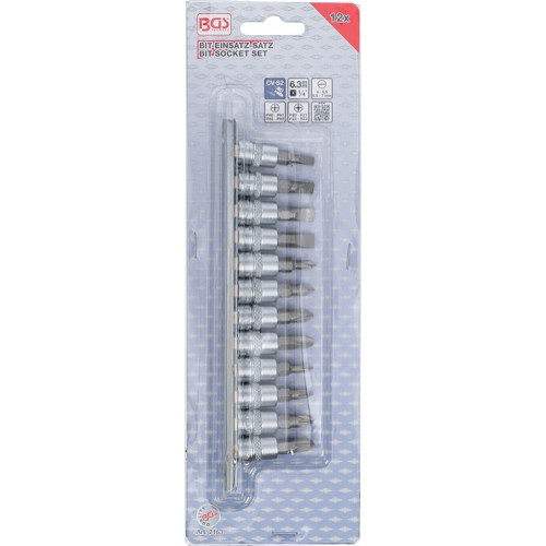 BGS Bit-Einsatz-Satz | Antrieb Innenvierkant 6,3 mm (1/4"") | Schlitz, Kreuzschlitz PH, Kreuzschlitz PZ | 12-tlg.
