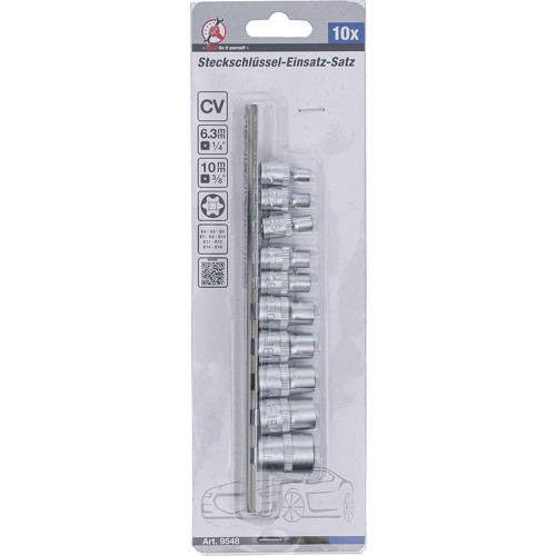 BGS Steckschlüssel-Einsatz-Satz E-Profil | Antrieb Innenvierkant 6,3 mm (1/4"") / 10 mm (3/8"") | SW E4 - E16 | 10-tlg.