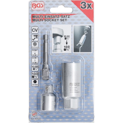 BGS Multi-Einsatz mit Adapter-Satz | 10 mm (3/8"") | SW 9 - 21 mm | 3-tlg.