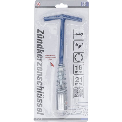 BGS Zündkerzenschlüssel mit T-Griff, Gelenkfeder | Sechskant SW 16 mm / SW 21 mm