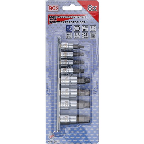 BGS Schraubenausdreher-Satz | Antrieb Innenvierkant 6,3 mm (1/4"") / 10 mm (3/8"") | für defekten Innensechskant 3 - 10 mm | 8-tlg.