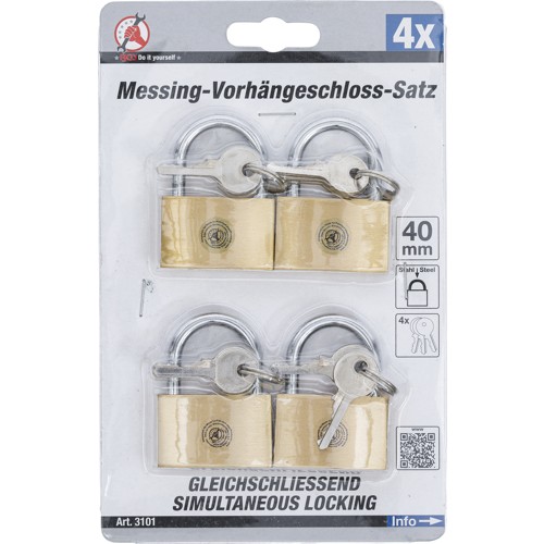 BGS Messing-Vorhängeschloss-Satz | gleichschließend | 40 mm | 4-tlg.