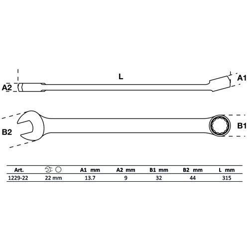 BGS Maul-Ringschlüssel | extra lang | SW 22 mm