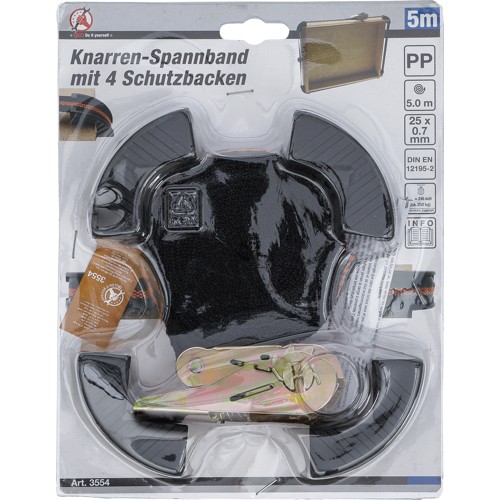 BGS Knarren-Spannband | mit 4 Schutzbacken | 5 m x 25 mm