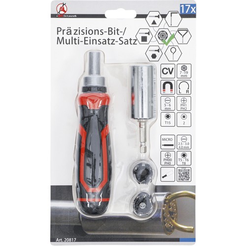 BGS Präzisions-Bit- / Multi-Einsatz-Satz | mit Ratschen-Drehgriff für Bits, umschaltbar | 17-tlg.