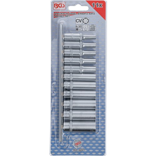 BGS Steckschlüssel-Einsatz-Satz Sechskant, tief | Antrieb Innenvierkant 6,3 mm (1/4"") | SW 4 - 13 mm | 11-tlg.
