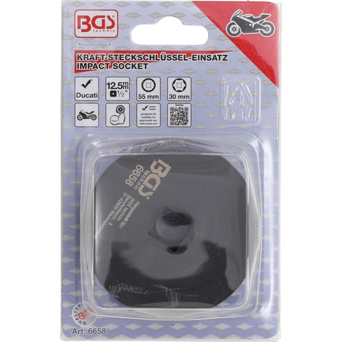BGS Kraft-Steckschlüssel-Einsatz Sechskant / Zwölfkant | 12,5 mm (1/2"") | für Ducati Radbefestigung | SW 30 / 55 mm