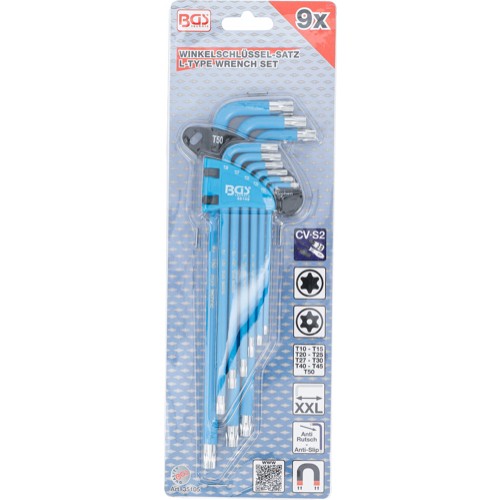 BGS Winkelschlüssel-Satz | T-Profil (für Torx) / T-Profil (für Torx) mit Bohrung T10 - T50 | 9-tlg.