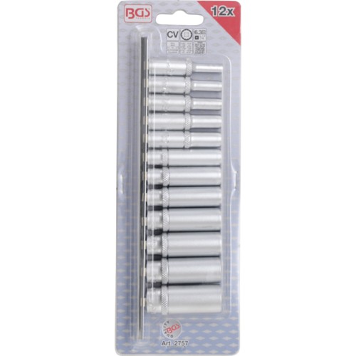 BGS Steckschlüssel-Einsatz-Satz Zwölfkant, tief | Antrieb Innenvierkant 6,3 mm (1/4"") | Zollgrößen | 12-tlg.