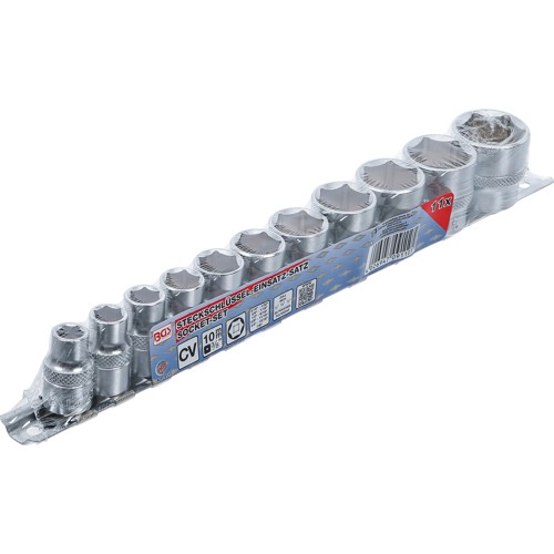 BGS Steckschlüssel-Einsatz-Satz, Sechskant | Antrieb Innenvierkant 10 mm (3/8"") | SW 5/16"" - 7/8"" | 11-tlg.