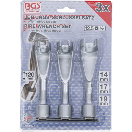 BGS Leitungsschlüssel-Satz, offen | Antrieb Innenvierkant 12,5 mm (1/2"") | SW 14 - 17 - 19 mm