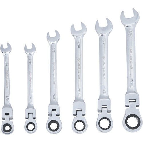 BGS Ratschenring-Maulschlüssel-Satz | flexible Köpfe | Zollmaße | SW 1/4"" - 9/16"" | 6-tlg.