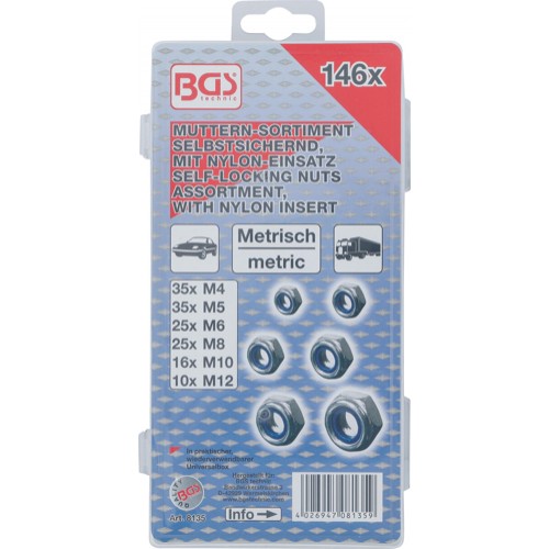 BGS Sechskant-Muttern-Sortiment | selbstsichernd | 146-tlg.