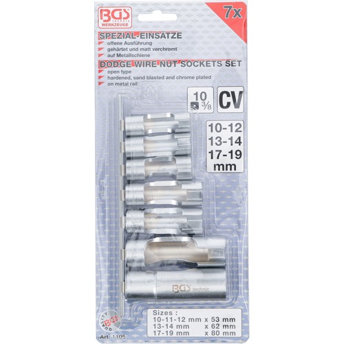 BGS Spezial-Steckschlüssel-Einsatz-Satz, geschlitzt | Antrieb Innenvierkant 10 mm (3/8"") | SW 10 - 19 mm | 7-tlg.