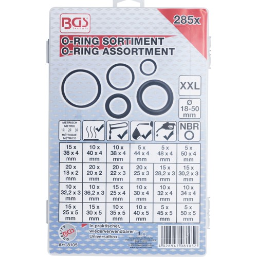 BGS O-Ring-Sortiment | XXL | Ø 18 - 50 mm | 285-tlg.