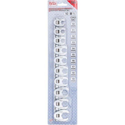 BGS Hahnenfußschlüssel-Satz | Antrieb Innenvierkant 10 mm (3/8"") | SW 10 - 19 mm | 10-tlg.