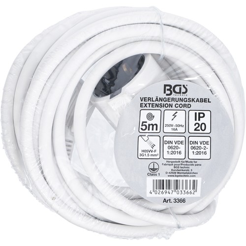 BGS Verlängerungskabel | 5 m | 3 x 1,5 mm² | IP 20