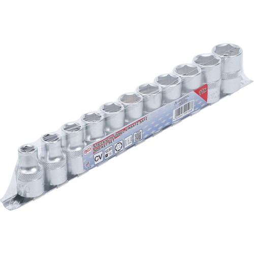 BGS Steckschlüssel-Einsatz-Satz, Sechskant | Antrieb Innenvierkant 12,5 mm (1/2"") | SW 10 - 21 mm | 11-tlg.