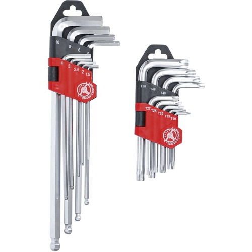BGS Winkelschlüssel-Satz | lang | T-Profil (für Torx) T10 - T50 / Innensechskant 1,5 - 10 mm | 18-tlg.