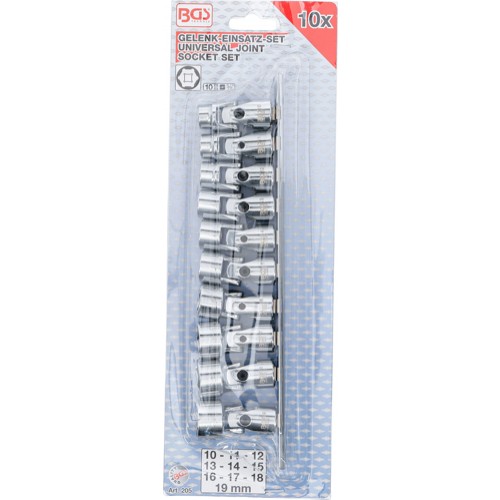 BGS Kardangelenk-Einsatz-Satz Sechskant | Antrieb Innenvierkant 10 mm (3/8"") | SW 10 - 19 mm | 10-tlg.