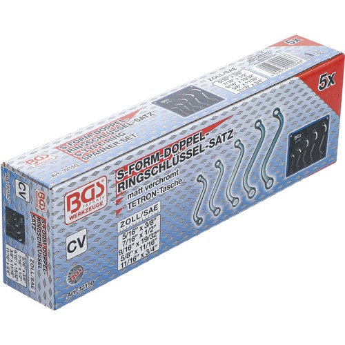 BGS S-Form Doppel-Ringschlüssel-Satz | Zollgrößen | SW 3/8"" - 3/4"" | 5-tlg.