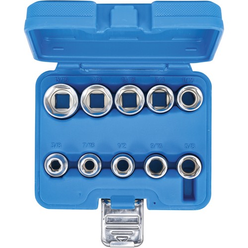 BGS Steckschlüssel-Einsatz-Satz Sechskant | Antrieb Innenvierkant 12,5 mm (1/2"") | Zollgrößen | 10-tlg.