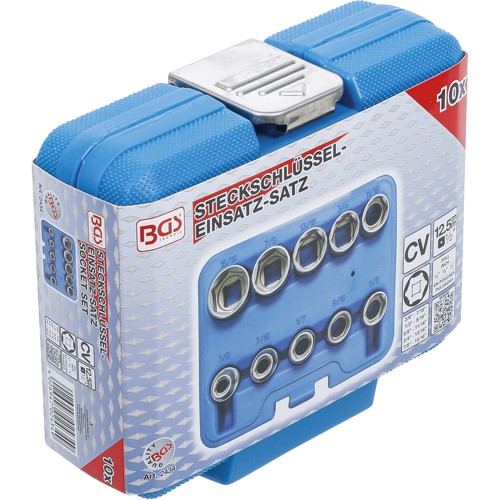 BGS Steckschlüssel-Einsatz-Satz Sechskant | Antrieb Innenvierkant 12,5 mm (1/2"") | Zollgrößen | 10-tlg.
