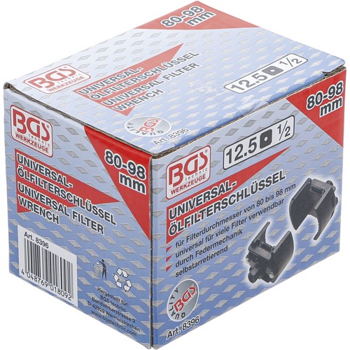 BGS Universal-Ölfilterschlüssel | Antrieb Innenvierkant 12,5 mm (1/2"") | Ø 80 - 98 mm