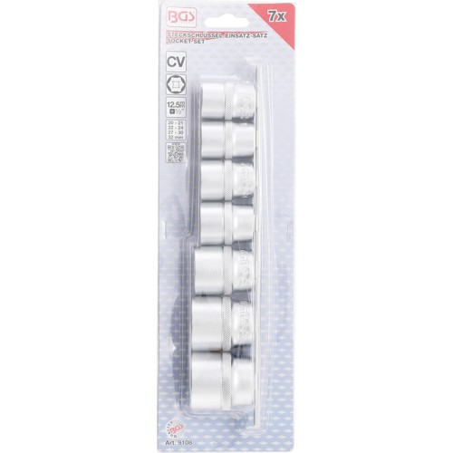 BGS Steckschlüssel-Einsatz-Satz, Sechskant | Antrieb Innenvierkant 12,5 mm (1/2"") | SW 20 - 32 mm | 7-tlg.