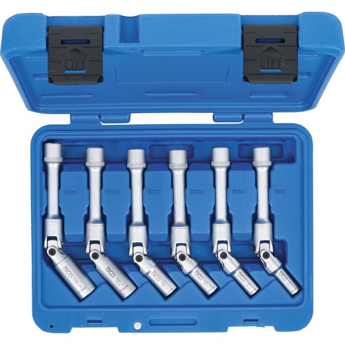 BGS Universal Glühkerzen-Gelenkschlüssel-Satz, Sechskant | Antrieb Innenvierkant 10 mm (3/8"") | SW 8 - 16 mm | 6-tlg.
